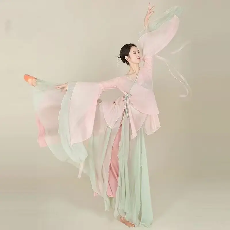 

Classical dancer performance costumes chiffon cardigan practice dance clothes body rhyme long outer Chinese style folk dance