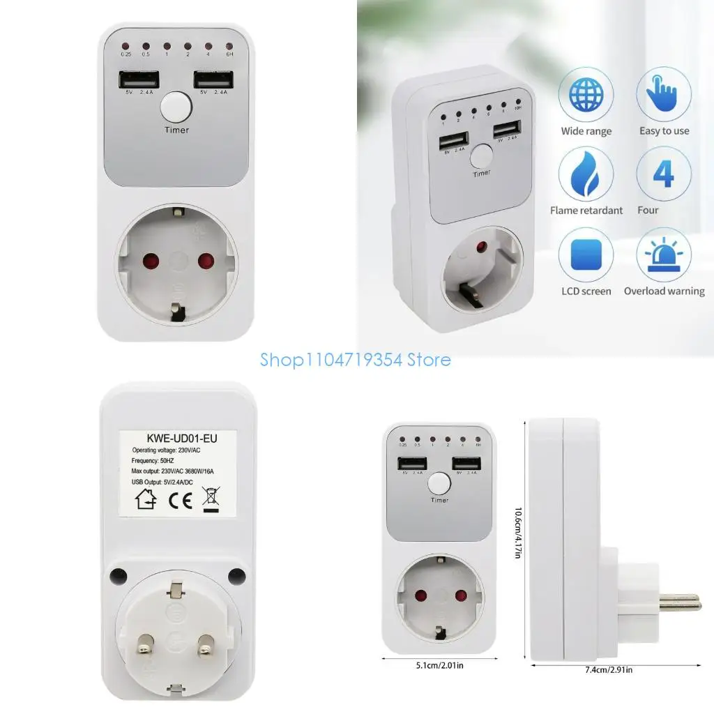 0XLD Adjustable Electronic Timer Switches Digital Timing Control Surges Protector Outlet for USB Interfaces Switches Easy to Use