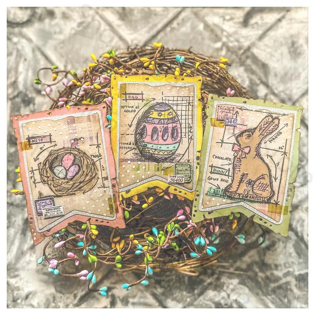 Easter Blueprint Bunny Spring Sprung Clear Stamps Nature's Moments Tattered Sparrow Stamp Set for DIY Scrapbooking Cards Making
