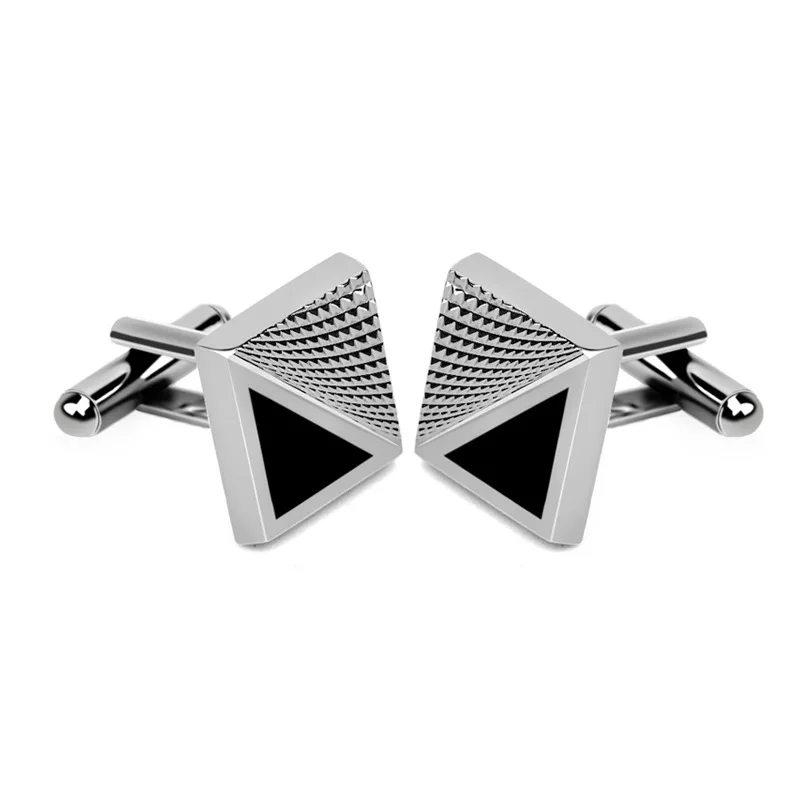 Triangle Stripe Grid Black Silver Enamel Modern Cufflinks for Men Cuff Links Wedding Business Shirt Accessories Gifts for Him