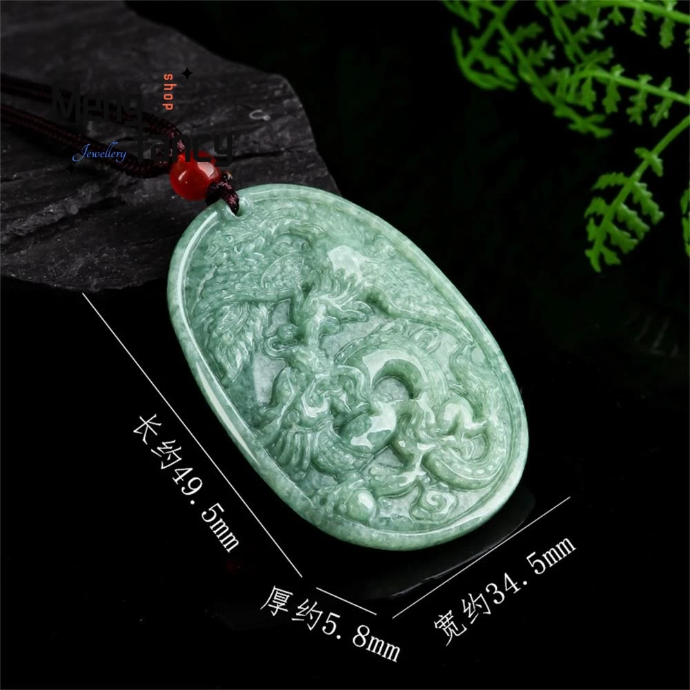 Natural A-goods Jadeite Dragon Phoenix Couple Pendant Retro Exquisite Fashion Luxury Quality Jewelry Best Selling Holiday Gift