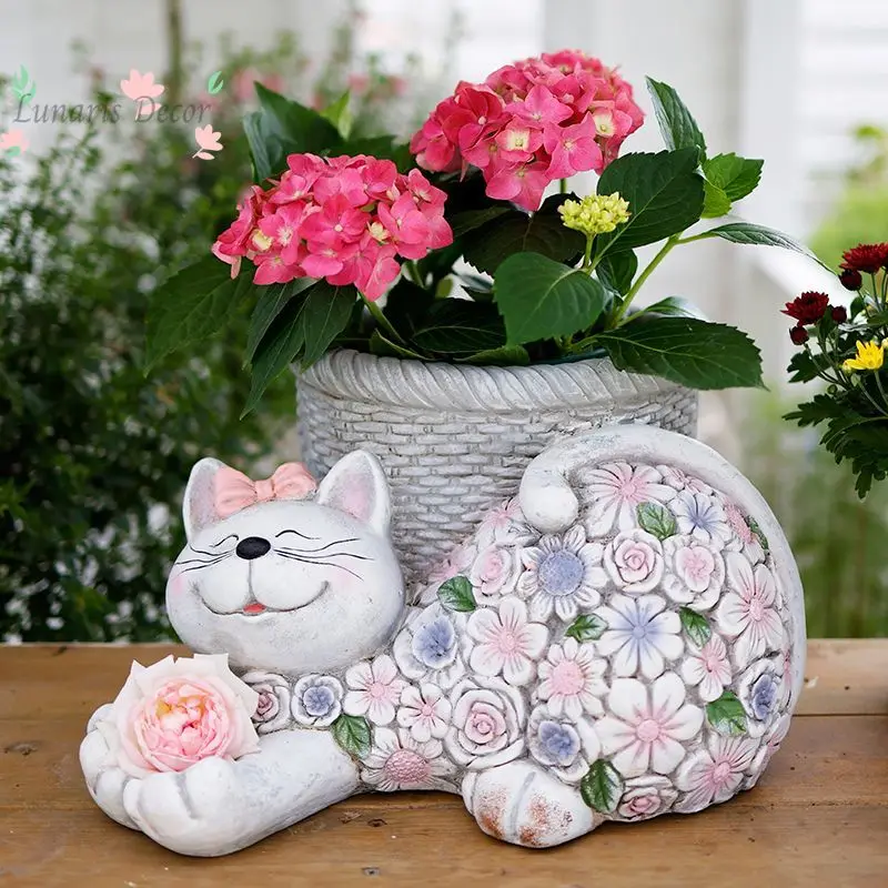 Creative Garden Ornaments Cute Lucky Cat Animal Garden Ornament Pot Cartoon Flower Pot