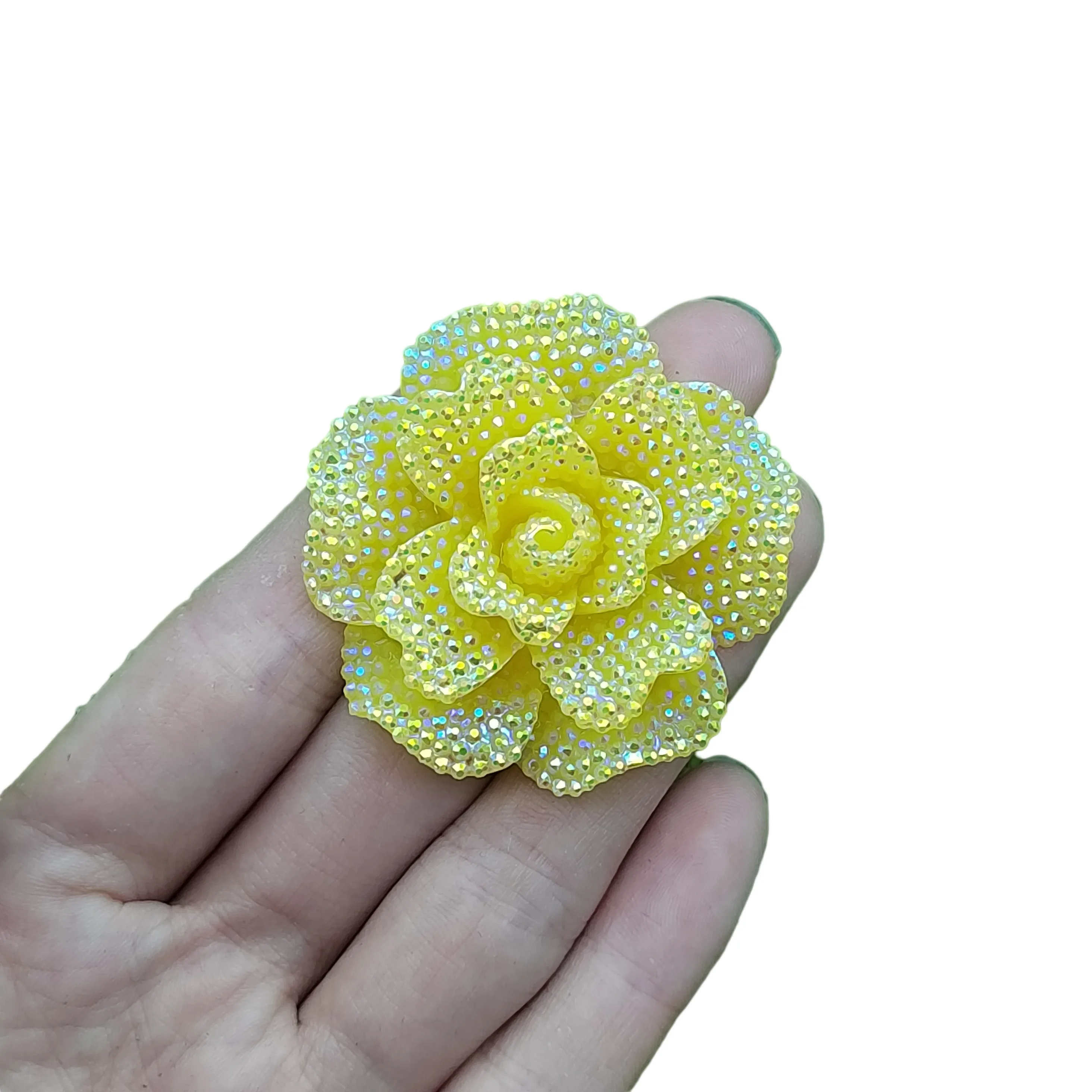 45MM Flatback Undrilled Rhinestone Rose Flower Flatback Cabochons No Hole Resin Flat Back Crafts For Jewelry Making