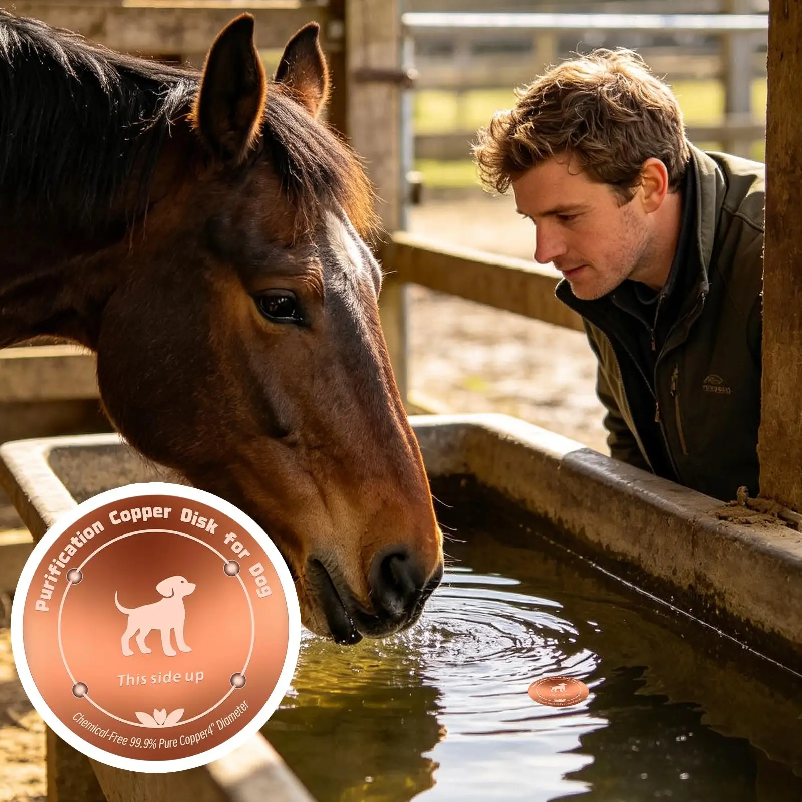 Copper Disk For Water Physical Safe Cleaning Purifier 4 Inches Cattle Trough Purification Plate For Outdoor Birdbaths Livestock
