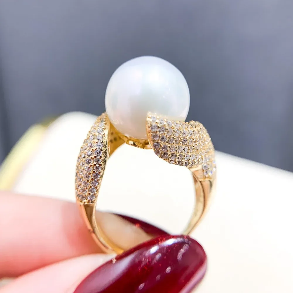 

DIY Pearl Ring Accessories S925 Sterling Silver Ring Empty Holder Fashion Gold Silver Jewelry Setting Fit 10-12mm Round Z480