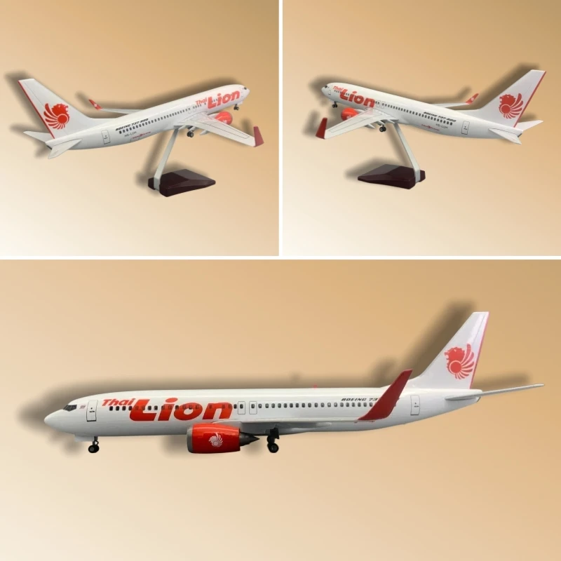 

Модель самолета Boeing 737 Lion Air в масштабе 1:85, 47 см, из литой смолы, с подсветкой и подвижными колесами, коллекционный авиационный предмет