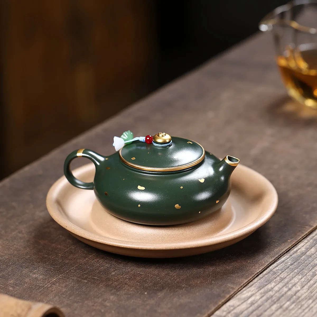 Handmade Set Yixing Purple Clay Pot Ore Green Mud Sprinkling Hanjiang Teapot Ball Hole 160C