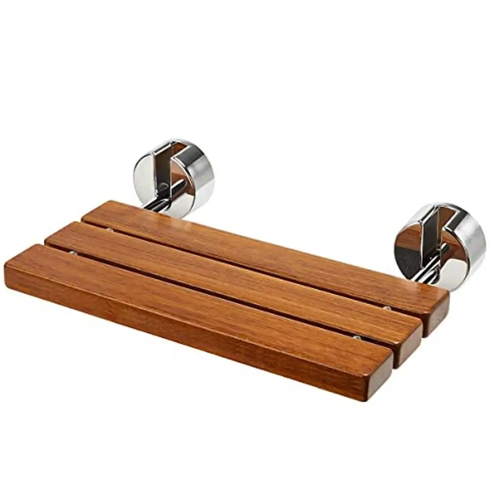 Folding Teak Shower Bench Wall Mounted Bathroom Seat Support 400lbs Elegance Practicality