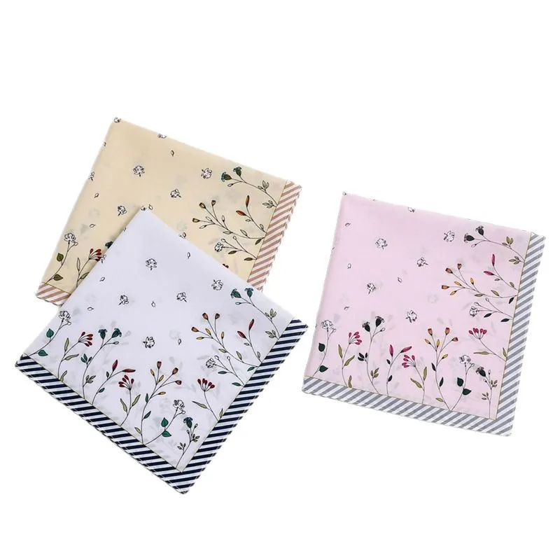 

3Pcs 45x45cm Striped Flower Leaf Printed Cotton Women's Bandana Handkerchief Square Towel Wedding Party Gift