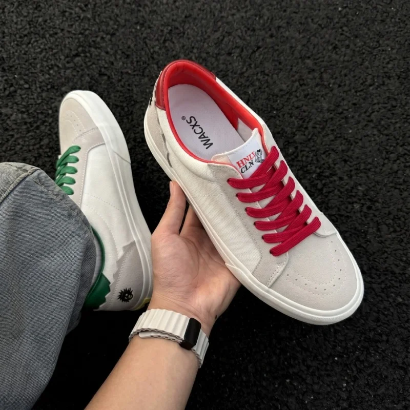 Unisex Luxury Niche American‑retro Low‑top Canvas Shoes, Grey Embroidery Mismatched Skate Sneakers, Slip‑resistant Wear‑proof Tr