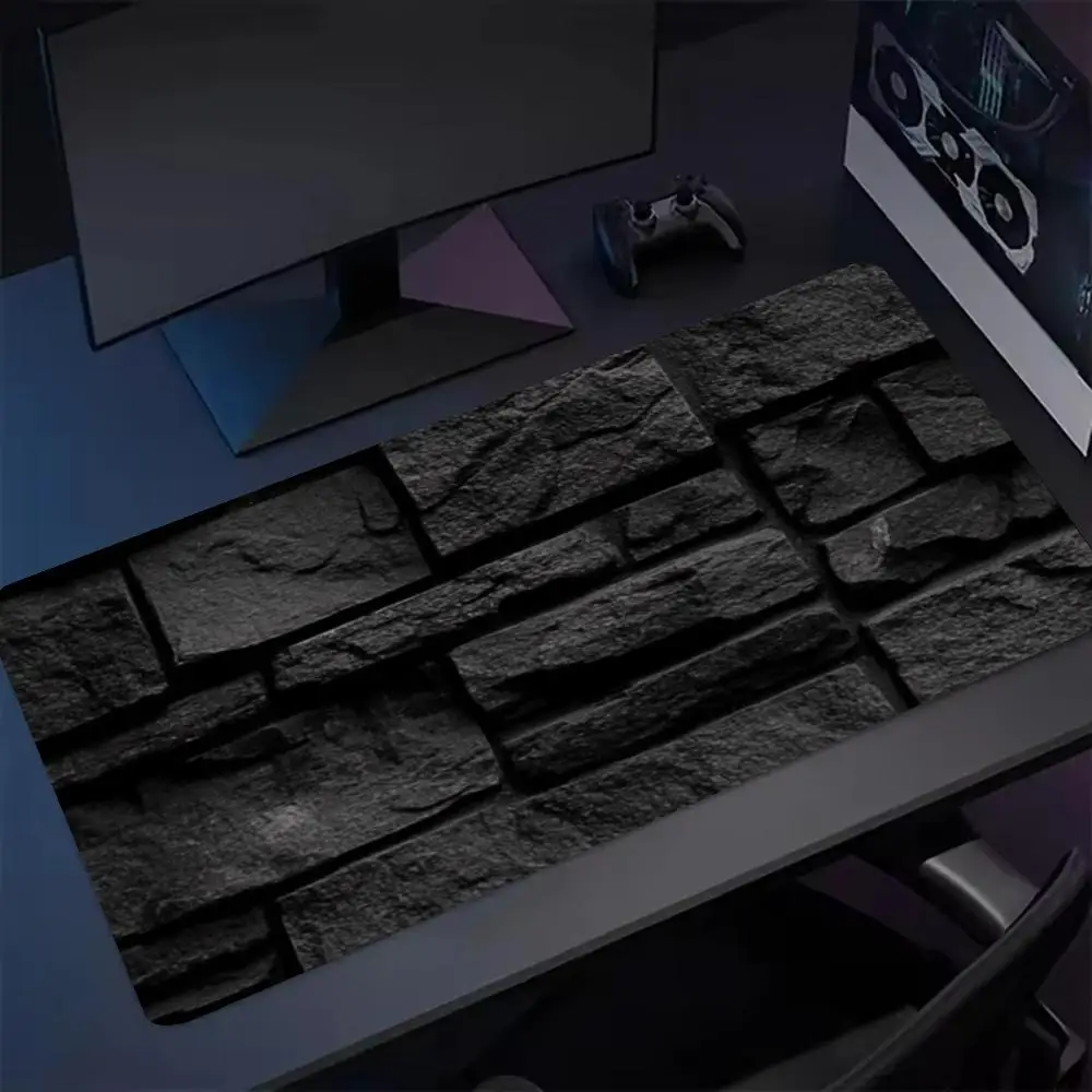 Large Wood Stone Texture Mouse Pad, Retro Brick Grain Print Non‑Slip Rubber Extended Desk Mat, Keyboard Mousepad
