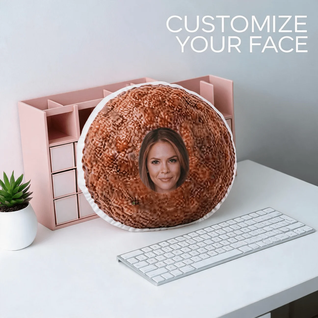 Custom Funny Face Meatball Shaped Pillow, Personalized Photo Decorative Cushion with Novelty Food Design, Unique Home Decor Acce