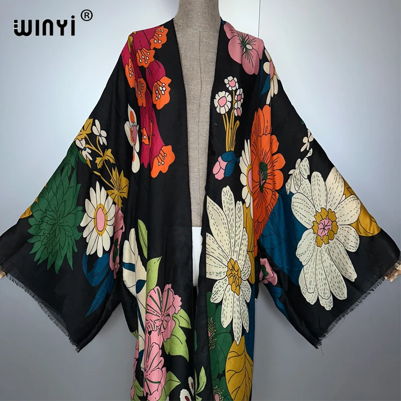 WINYI Africa fashion summer kimono maxi dress beach cover up Cardigan abaya muslim woman coat boho kaftan beach outfits women