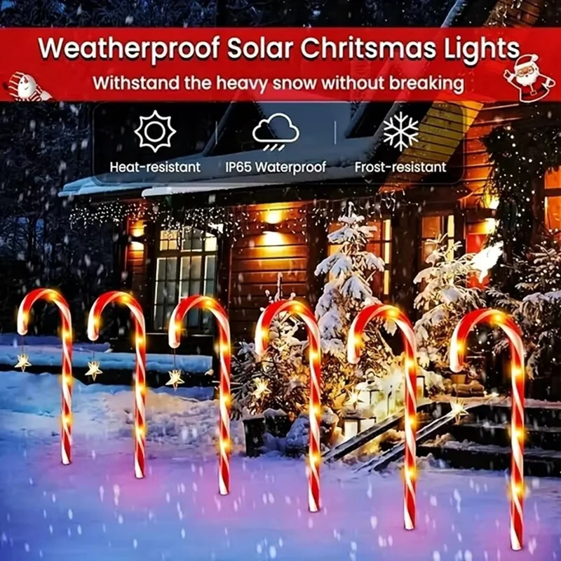  Solar Candy Cane Lights Christmas Garden Lights Outdoor Waterproof Christmas New Year Decoration Lamp For Lawn Path Festive