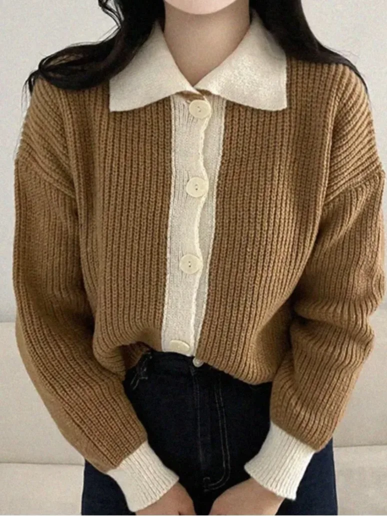 Chic Early Spring Thiened Knitted Open Cardigan Lazy Loose  Collar Sweater Jaet Women's Soft Straight Tube ape