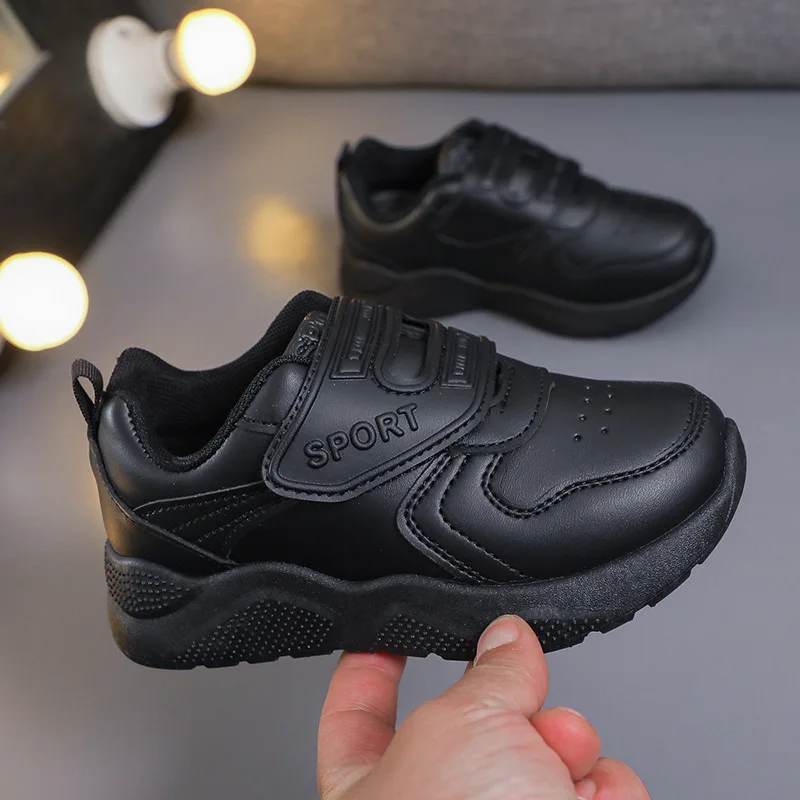 Kids Shoes 2023 New Solid Black Hook & Loop Non-slip Girls Sneakers Cool Children Fashion Boys Sport Shoes for Running Casual