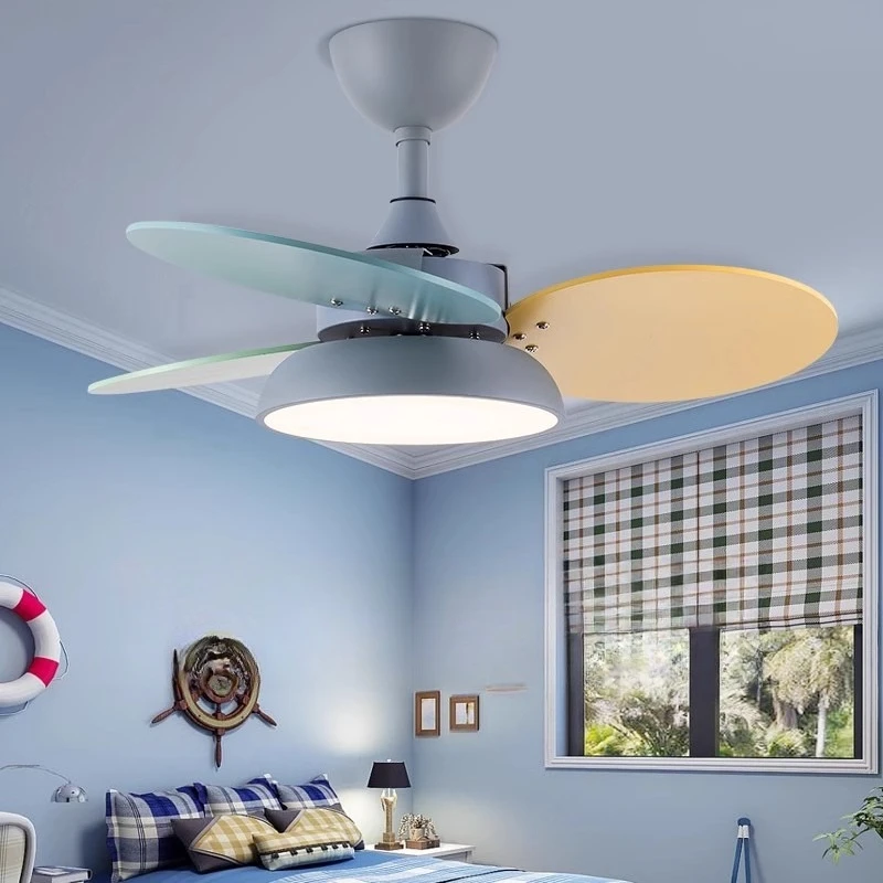 Creative Colored Ceiling Fan Lamps Bedroom Full Spectrum Eye Protection Household Variable Frequency Electric Fan Pendant Lights