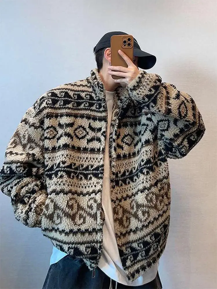 

Мужская теплая свободная хлопковая куртка с отделкой из овечьей шерсти, на молнии, с длинными рукавами, на пуговицах, в городском повседневном стиле, цветная