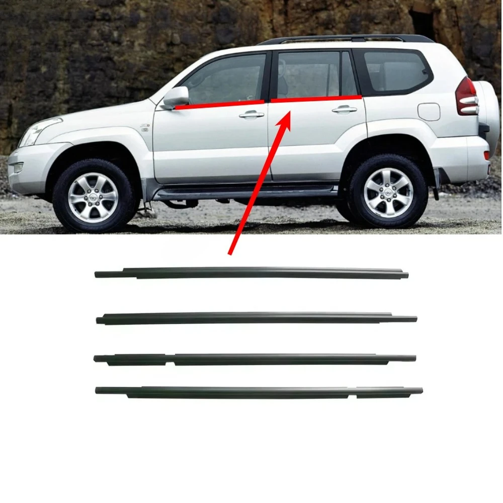 4 Pcs Chrome or Black Windows Rubber Shell for Land Cruiser Prado 120 2003-2009 Weatherstrip Seal for Lexus GX470 75711-60061