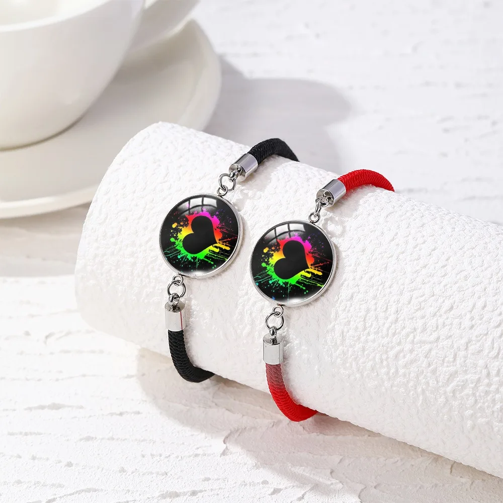 2Pcs Friendship Romantic Couple Bracelet Adjustable Pride Charm Bracelet Love Glass Woven Bracelet Unisex