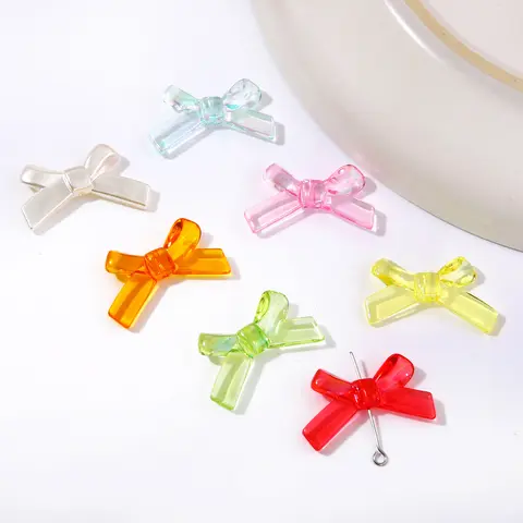 4Pcs 아크릴 무지개 빛깔의 리본 활 구슬 독특한 느슨한 구슬 수제 DIY 쥬얼리 목걸이 귀걸이 액세서리 소재