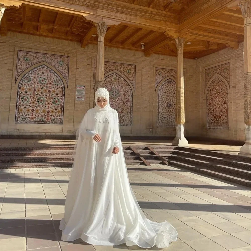 فساتين حفلات ميلا بيضاء برقبة دائرية وحجاب قابلة للانفصال شال فساتين سهرة سمولين مطرز حسب الطلب 15 فساتين Quinceanera