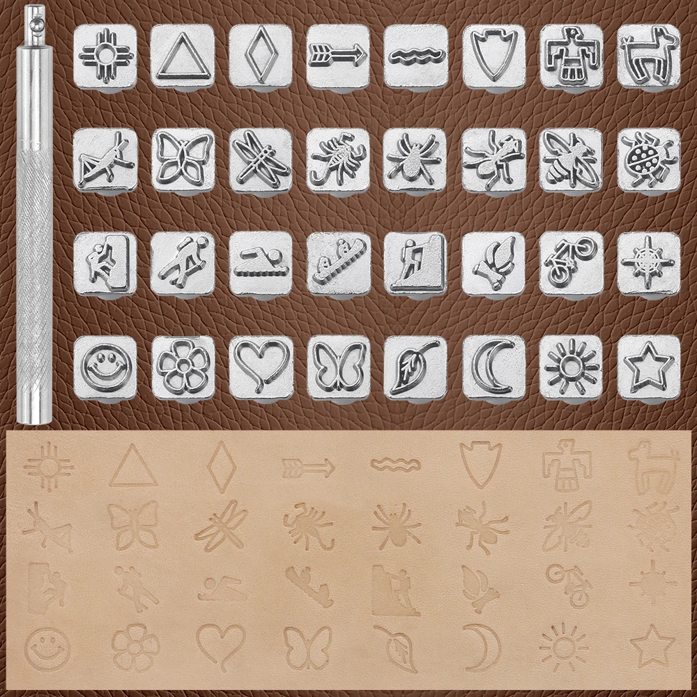 1 Set DIY Leder-Skulptur-Stanzwerkzeug, Manuelles Leder-Schnitz- und Prägewerkzeug, Verschiedene Ausgefallene Formen Gravur- und Stempelwerkzeug-Set
