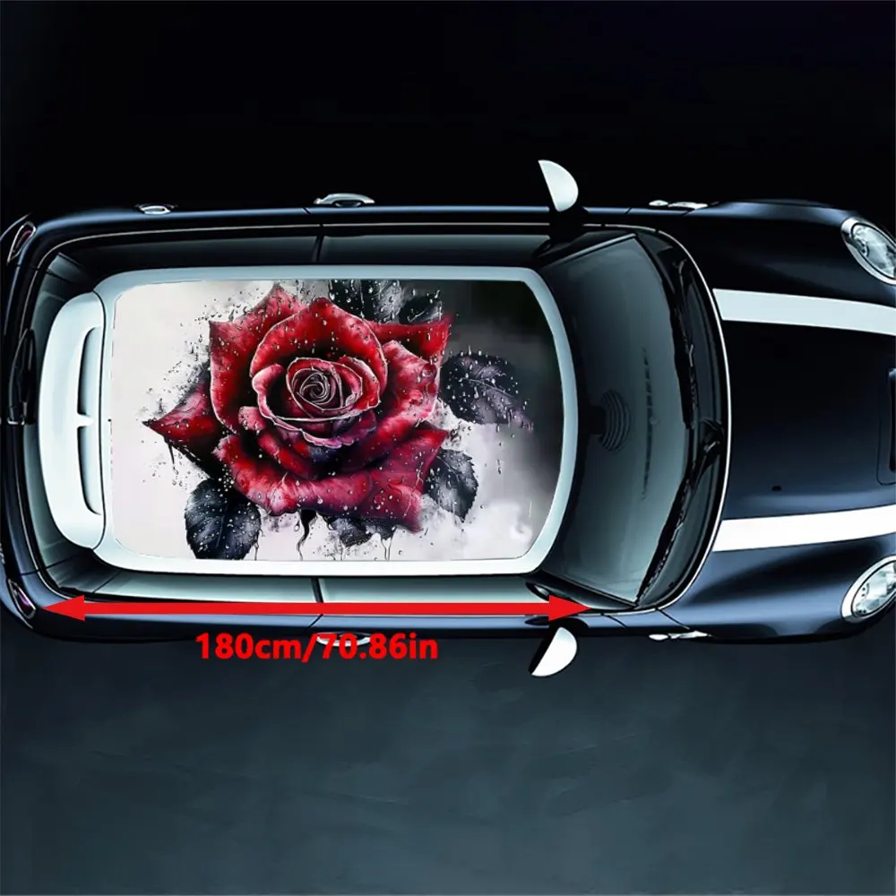 Red Rose Flower Ink Painting Car Roof Sticker Wrap Racing SUV Auto Accessories Packaging PVC Car Hood Graphic Decal Decor Gift