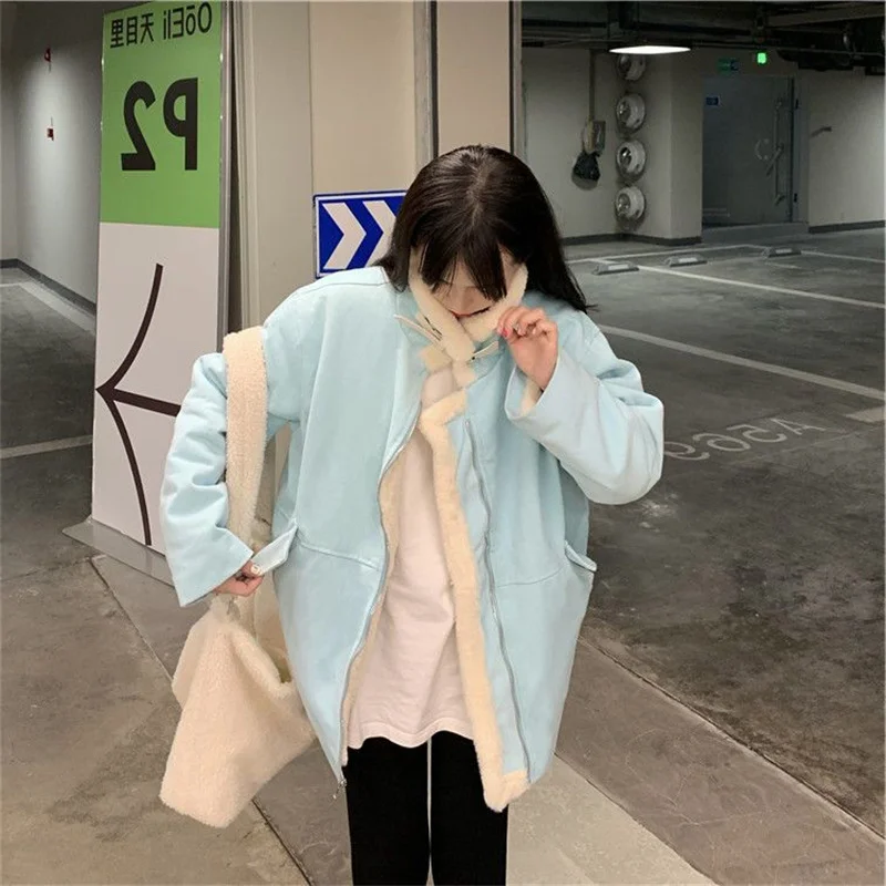 Lamb Wool Jacket For Women In Autumn And Winter Tthickened 2023 New Korean Version Student Double Pocket Jacket Loose Work Jacke