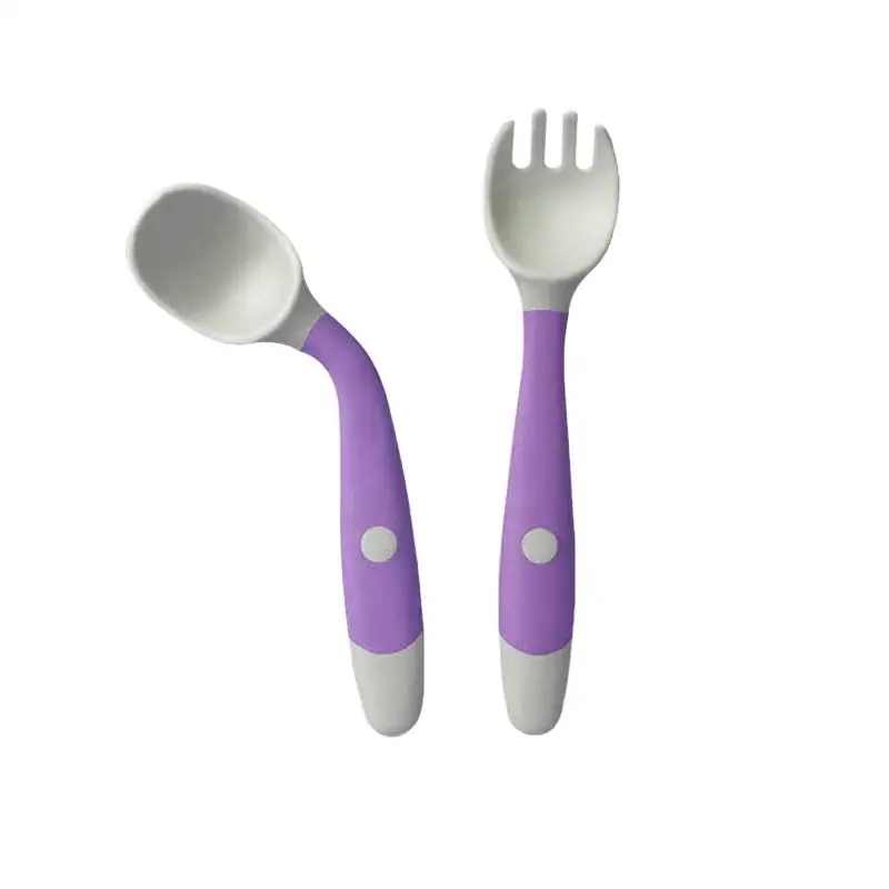 Heat Resistant Food Flexible PP Baby Rotatable Training Spoon and Fork Feeding Spoons