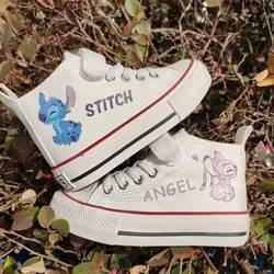 Disney-Chaussures en toile CAN o & Stitch pour enfants, baskets montantes blanches pour filles, tennis décontractées pour enfants, dessin animé