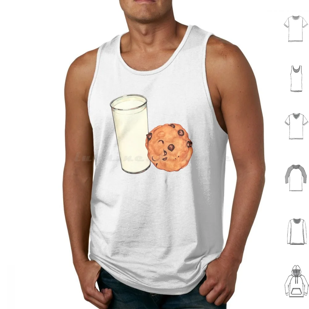 Milk & Cookies-Blue Tank Tops Print Cotton Cookie Cookies Milk Retro Vintage Kitschy Kitsch Food