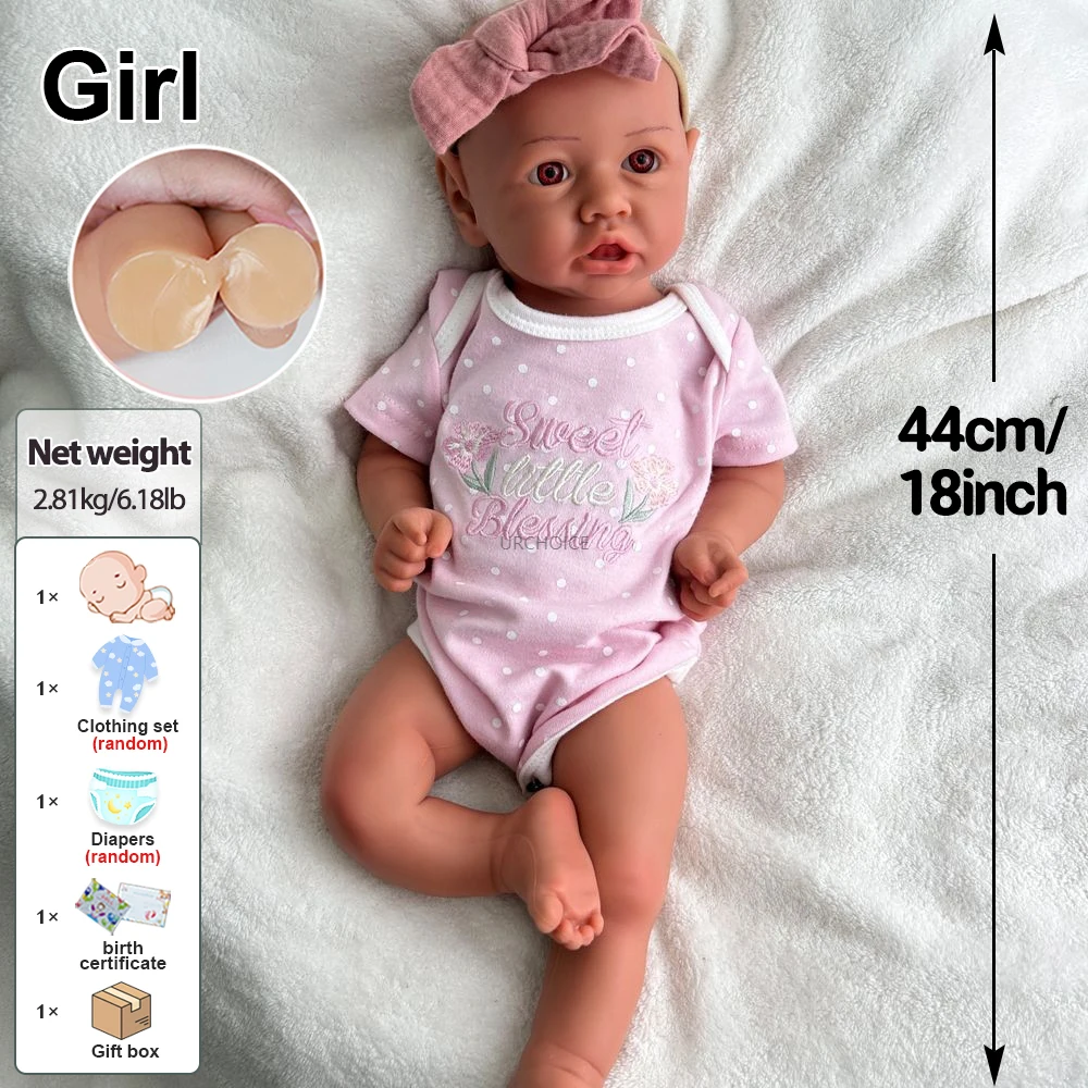 Muñeca recién nacida de ojos abiertos de la niña renacida de silicona suave de alta simulación de 18 pulgadas para el regalo de cumpleaños de Navidad del compañero de la demencia