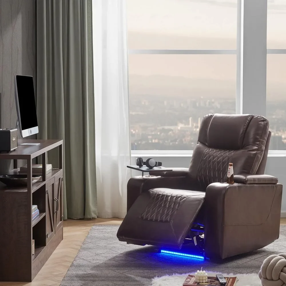 Electric Recliner Chair with USB Charge Port, 360 Swivel Tray Table, Ambient Lighting - Ambient Lighting Gaming Recliner Chairs