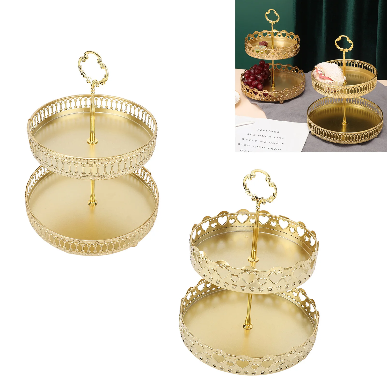 2-stufiges Serviertablett aus Metall, abgestuftes Tablett, einfache Montage, großes Fassungsvermögen, 2-stufiger Servierständer aus Metall für Obst, Dessert, Kuchen, Snacks