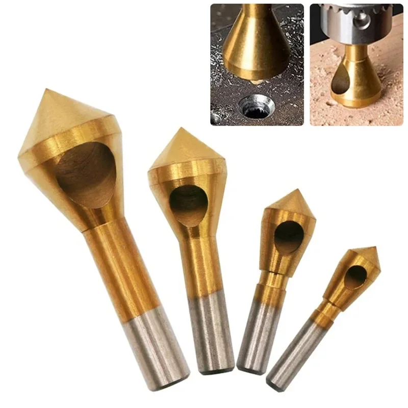 4pc Titanium-Plated Coated Countersink Drill Bit Deburring Drill Taper Hole Cutter Countersunk Head Chamfering Tools