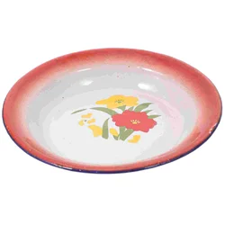 Red Flower Chinese Style Enamel Plate Vintage Enamel Dish Dinner Plates Food Serving Steamed Plates Kitchen Bar Tableware