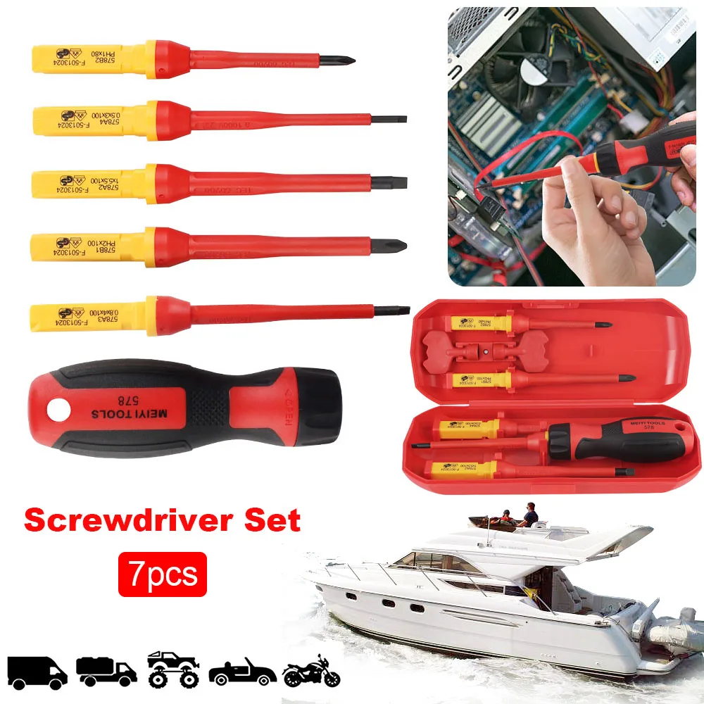 

7Pcs Set Insulated Magnetic Screwdrivers Boat Supplies Handle Driver Detachable Car Removal Tools Flat Phillips Screwdrivers