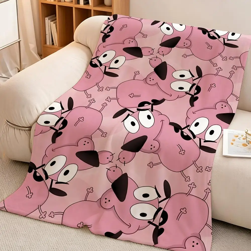 Cartoon C-Courage Cowardly Dog Horror Comedy Retro Throw Soft Warm Flannel Blanket Lightweight for Sofa Bed Couch Travel Adults