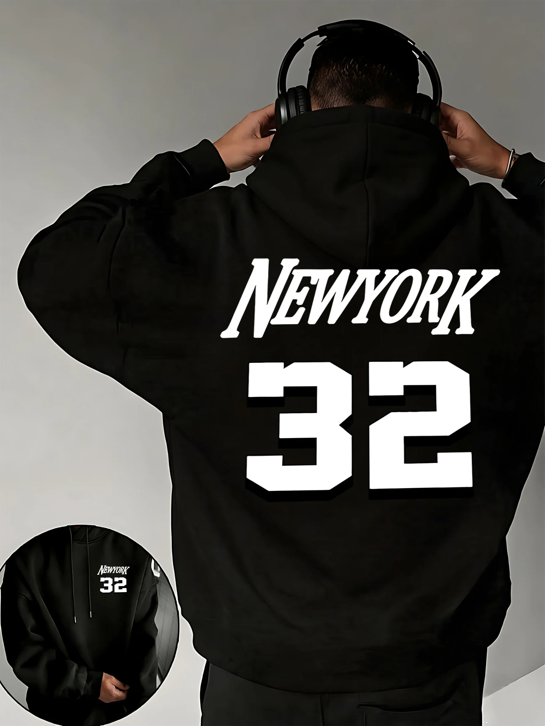 

Nouveau Sweat à Capuche Homme New York Créatif à Motif 32 Lettres, Style Hip Hop, Vêtement de Sport Décontracté Ample,