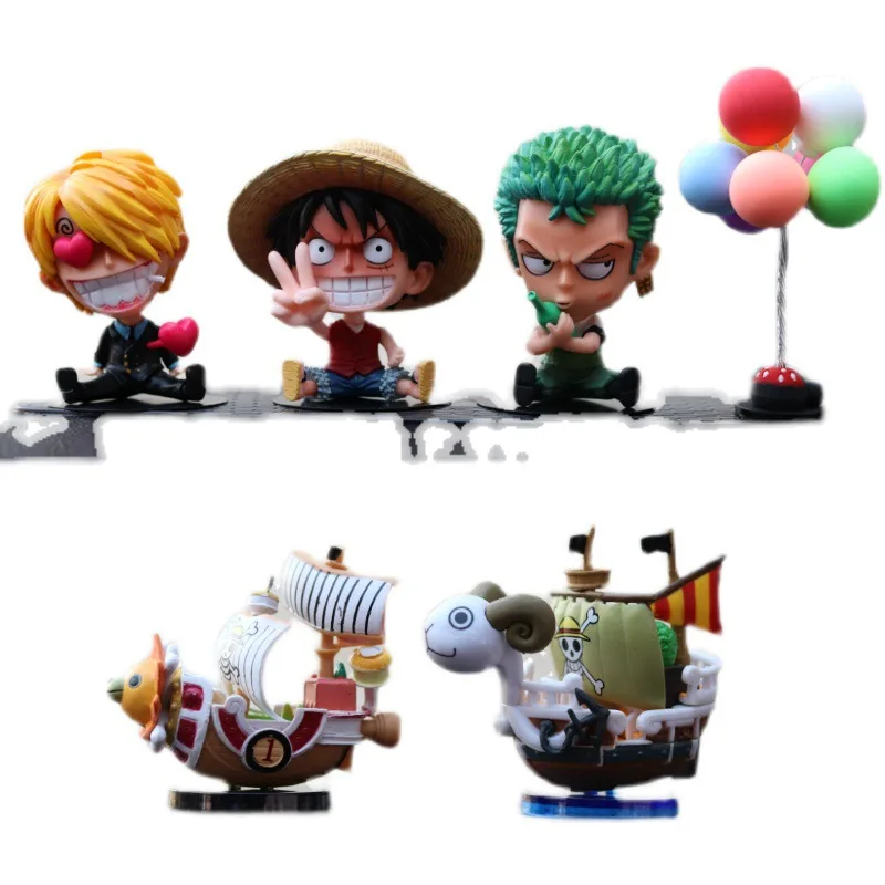 Cartoon Q Version ONE PIECE Action Figures Car Ornaments Monkey D Luffy Sanji Zoro Car Interior Decoration Model Thousand Sunny