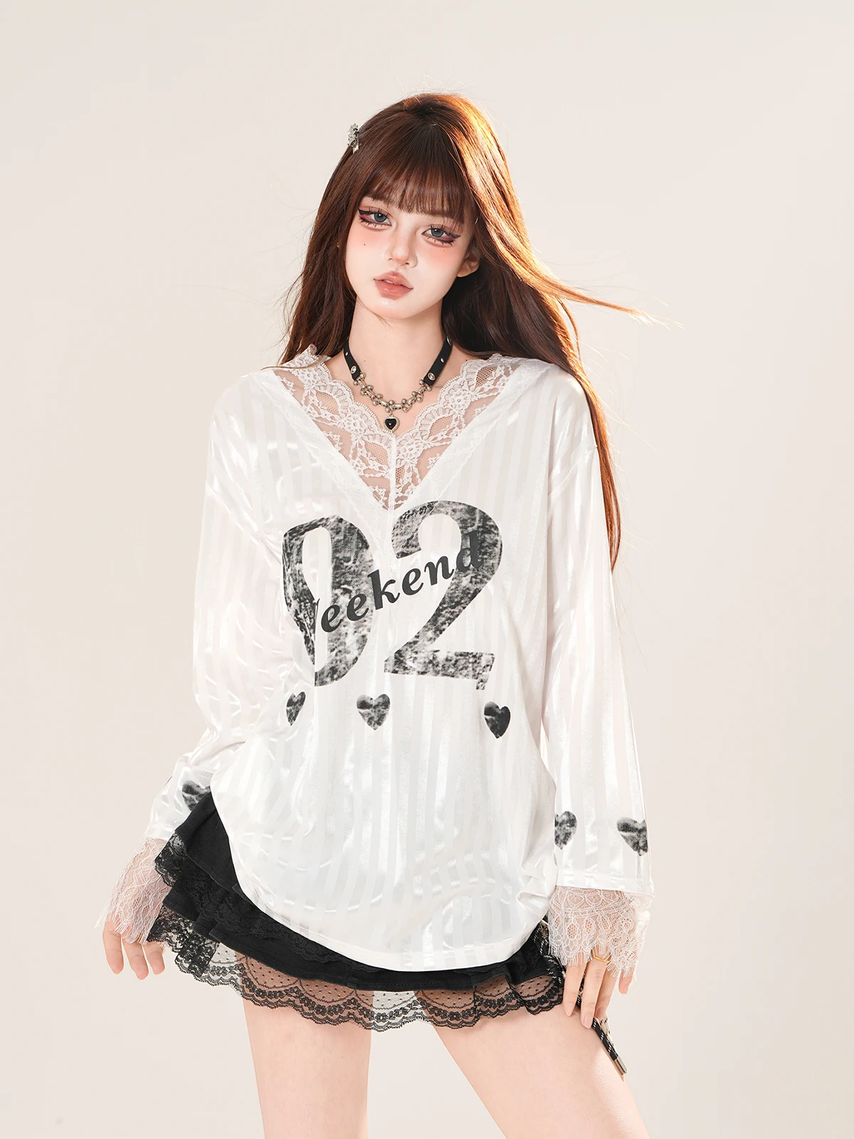 

kit Briti past Women's T-irt Casual Commute Sle Loose Fit Creative Pattern Long Sve V-ne Polyester Blend