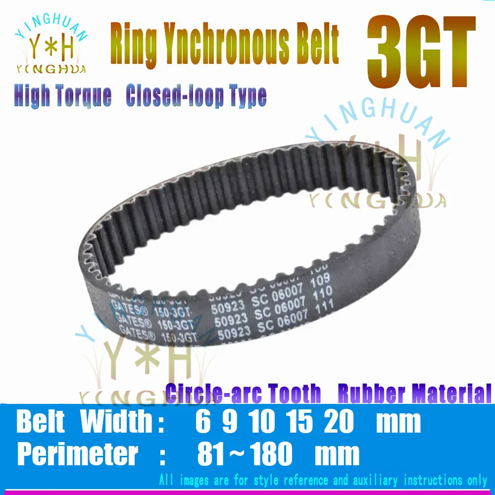 

Annular enclosed 3GT timing belt circumference Lp=81 to 180 width 6 9 10 15 20mm rubber