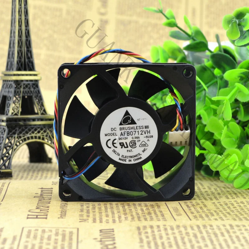 HJY  1 PCS  Delta Fan AFB0712VH  DC 12V 0.56A 7025 7cm 4 pin Chassis   Cooling Fan