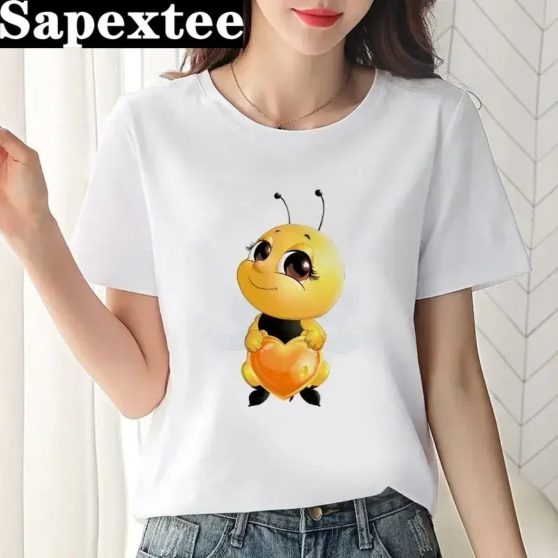 

Женская одежда, топы, футболки, милая женская футболка с забавным принтом в виде маленькой пчелы, летняя женская футболка в стиле Харадзюку, модная футболка с коротким рукавом