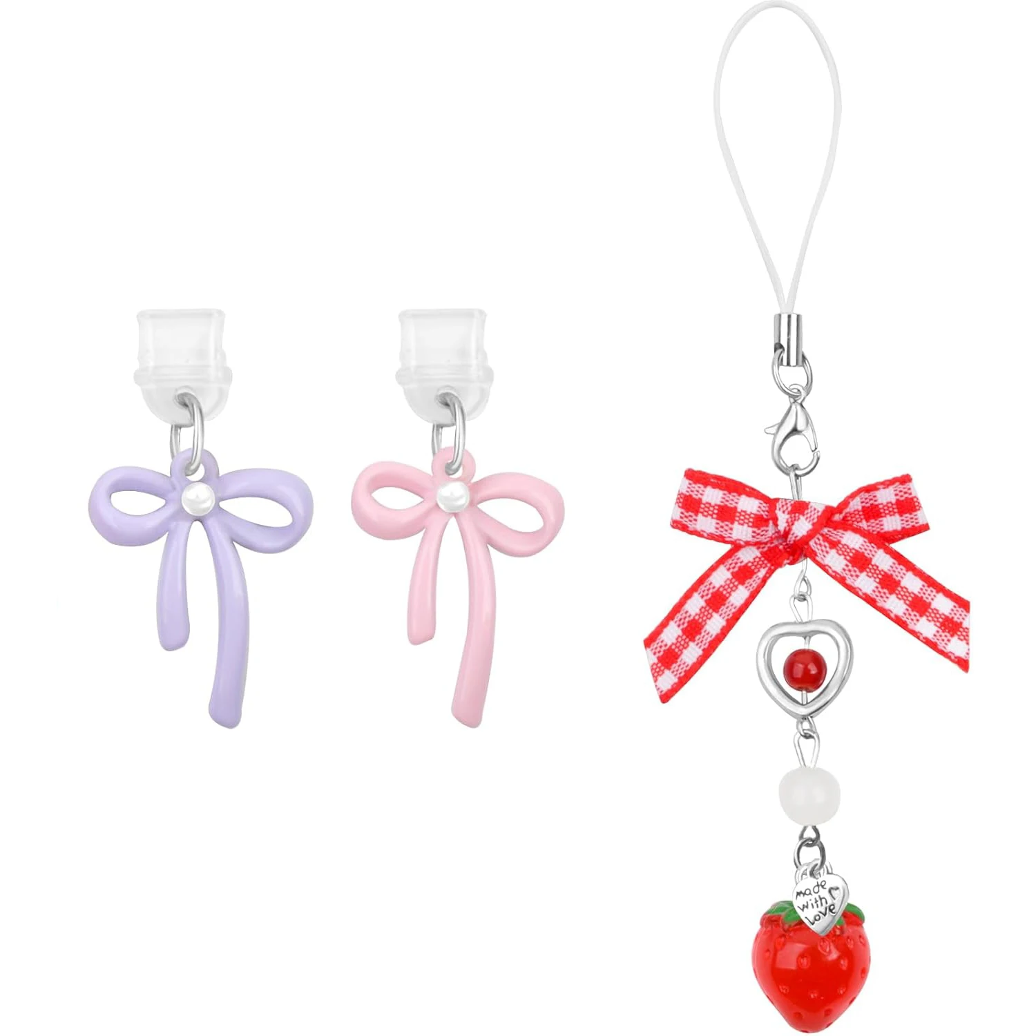 

Набор из 3 штук: 2 заглушки-бантики Type-C для Kindle + 1 заглушка-клубничка для телефона (защита от пыли), аксессуары для Kindle