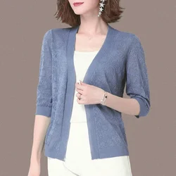 Blouse Womans Tops Long Sleeve S-2XL Long Sleeve Blouse Lace Cardigan Thin Coat Outside Sun Protection Clothing Sweater