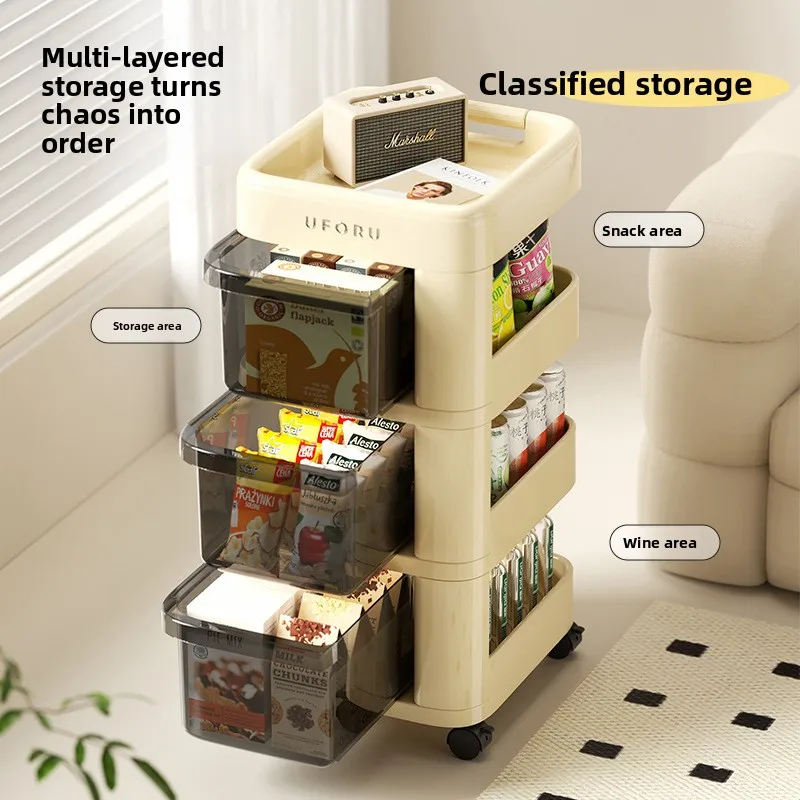 ABS Material Snack Cart Storage Cabinet with Layered Drawers Rolling Living Room Organizer Stocked Wholesale Dropship