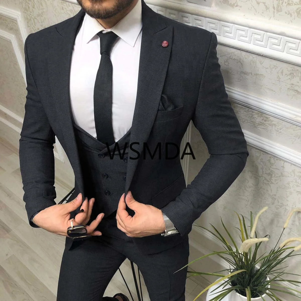 Men Suit 3 Pieces ( Jacket + Vest + Pants ) Made in Turkey Wool Fabric High Quality Fashion Blazzer Clothing Male Suits Cheap