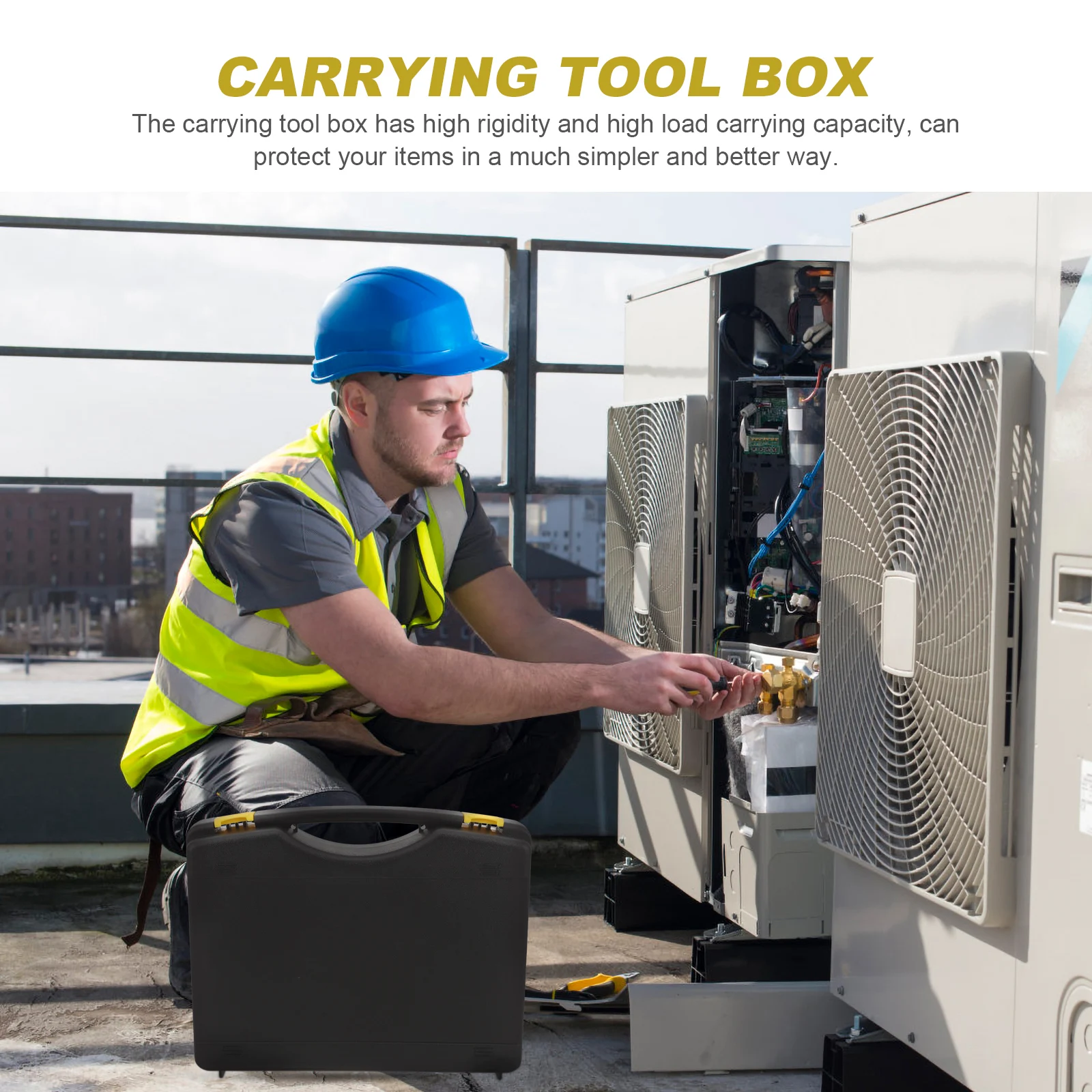 

Portable Tool Box with Handle Black PP Material Case Storage Container Multi-purpose High Rigidity for Mechanics